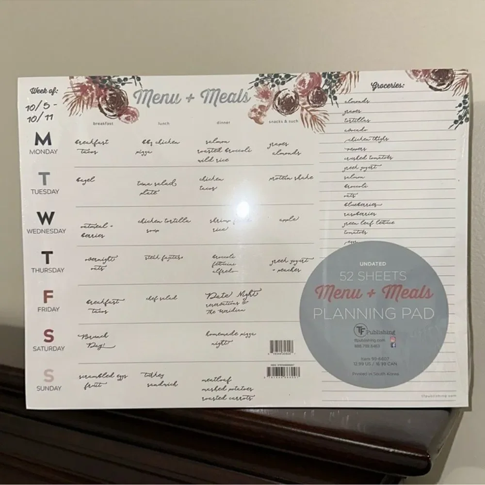 TF 52 Sheets Menu & Meals Calendar Planning Pad